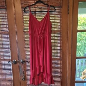 Gilli Scarlet High-Low Dress with Button Accents